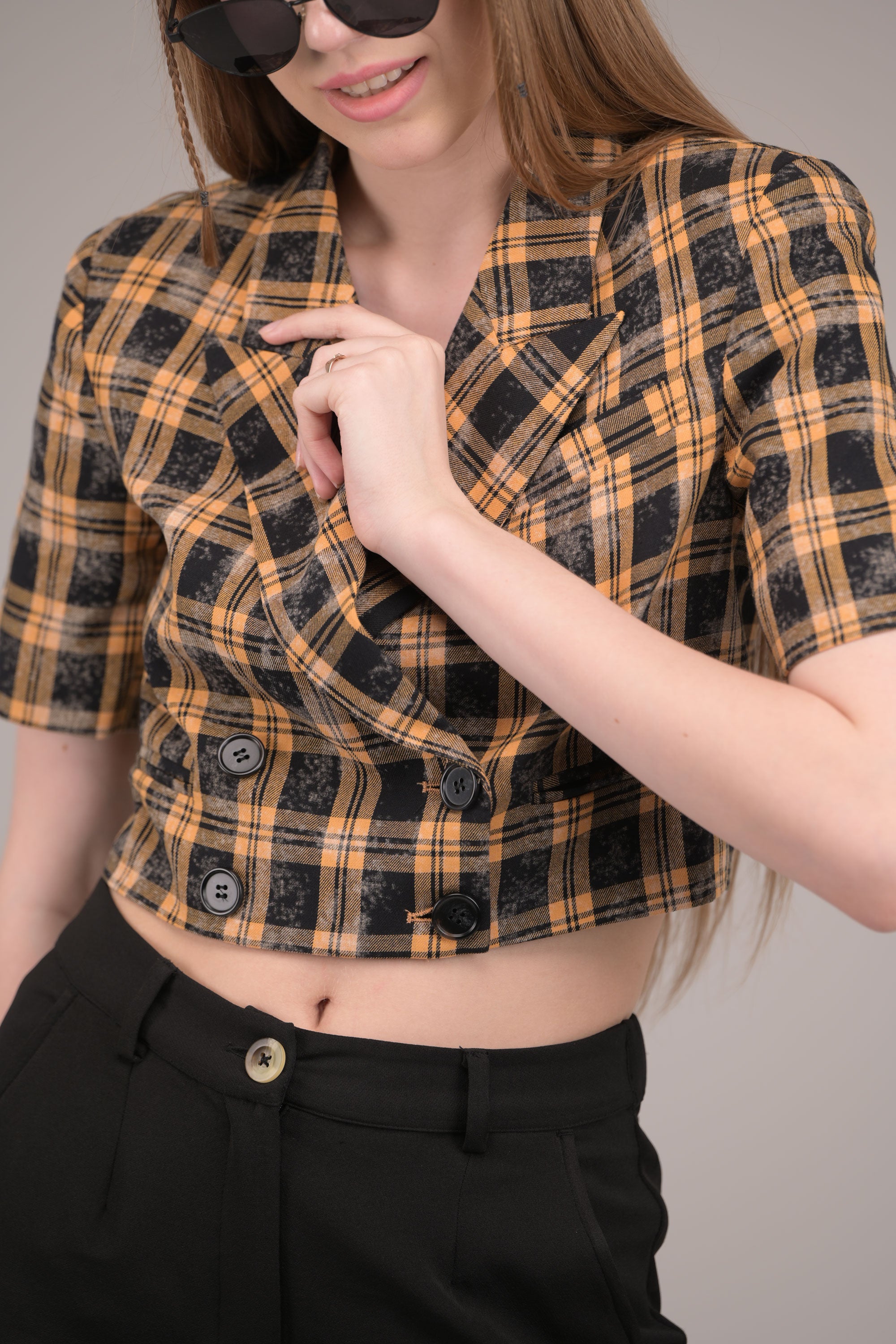 Plaid Baddie Crop Blazer